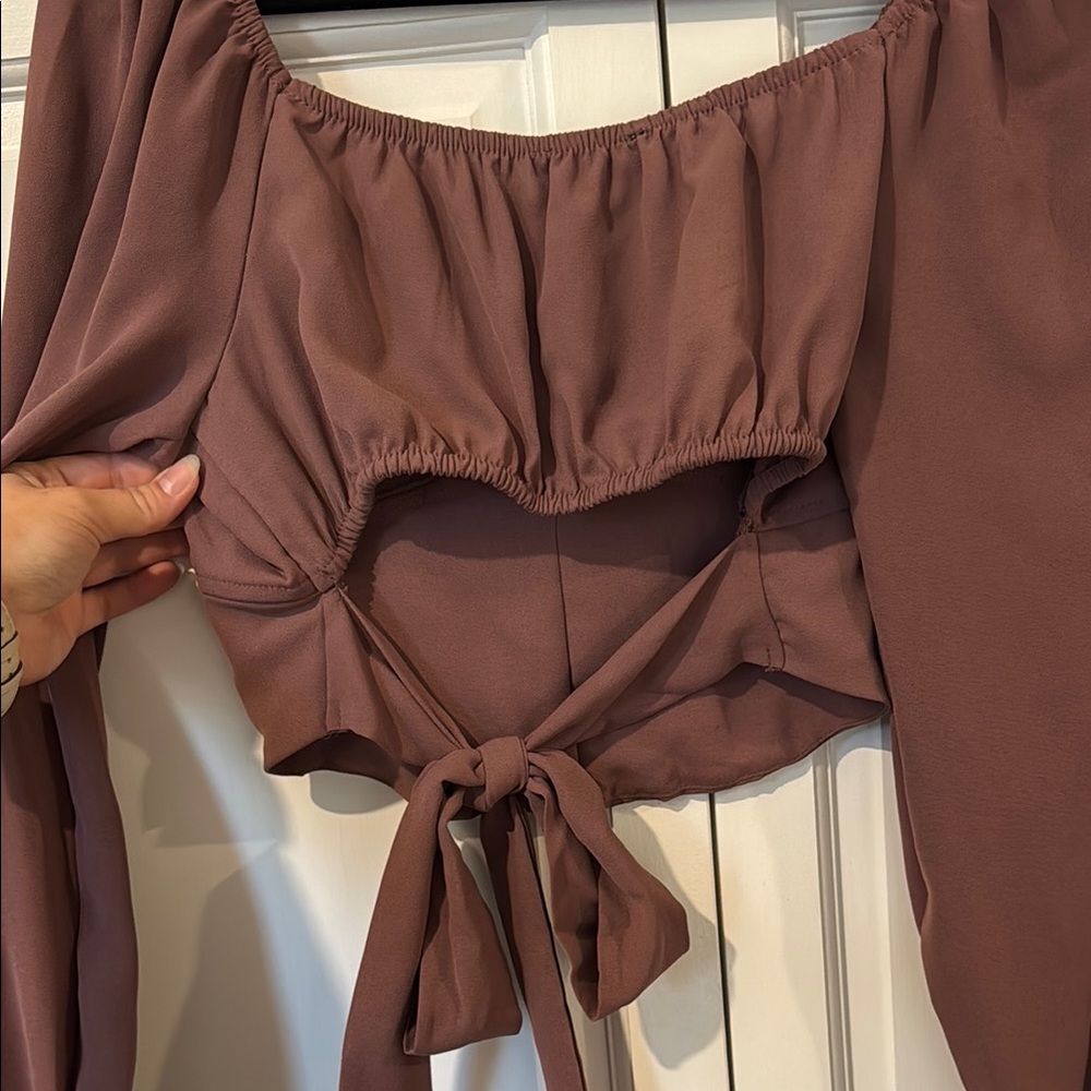 Blu Pepper Mauve Pleated Long Sleeve Blouse, Size Medium - Picture 5 of 5